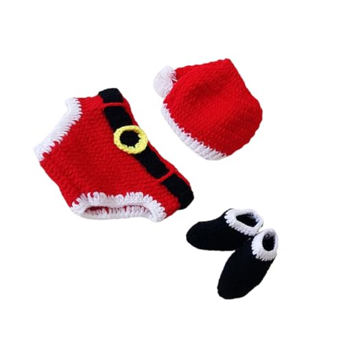 DECORNIJIA 3 Stück Handgestricktes Fotografie Kostüm Teiliges mit Weihnachtsmütze Unterhose und Schuhen für Neugeborene Festliche Neugeborenen Hundert Tage Kleidung Weiches Acrylmaterial von DECORNIJIA