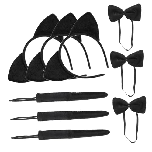 DECORNIJIA 3Sätze Katzenohren Kostümset für Teiliges Set mit Stirnband und Fliege für Fasching Karneval und Halloween aus Dehnbarem Bequem und Langlebig von DECORNIJIA