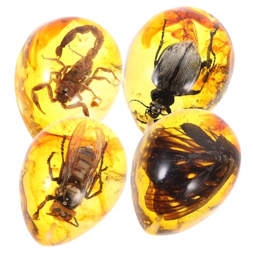 DECORNIJIA 4 Stück Einzigartige Tier Insekten Anhänger Diy Dekoration mit Bernstein Tierpräparaten Wassertröpfchen Form Kreative Schmuckprojekte von DECORNIJIA