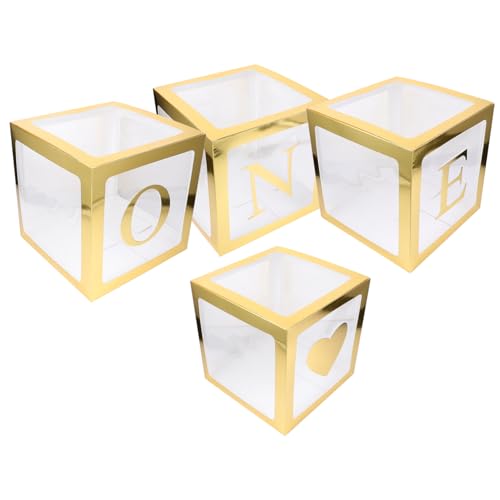 DECORNIJIA 4 Stück Teiliges Geburtstags Ballon Box Transparente Wiederverwendbare Ballonboxen mit Goldfarbenem One Herz Buchstaben Einfache Faltbare Dekoration für Party Langlebig und DECORNIJIA 4 Stück Teiliges Geburtstags Ballon Box Transparente Wiederverwendbare Ballonboxen mit Goldfarbenem One Herz Buchstaben Einfache Faltbare Dekoration für Party Langlebig und von DECORNIJIA