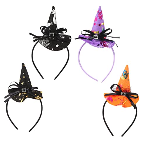 DECORNIJIA 4 Stück Teiliges Halloween Hexenhut Stirnband Modischer Kopfschmuck für Damen und Witzige Foto Requisiten für Kostümparty Einzigartiges Design für Fasching und Cosplay von DECORNIJIA