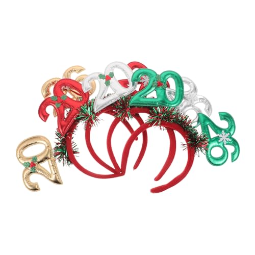 DECORNIJIA 4 Stück Teiliges Happy Year Stirnband Bunte Glitzernde Party-haarreifen mit Schneeflocken Beeren Leichter Bequemer Kopfschmuck für Silvester Weihnachtsfeiern Festliche von DECORNIJIA