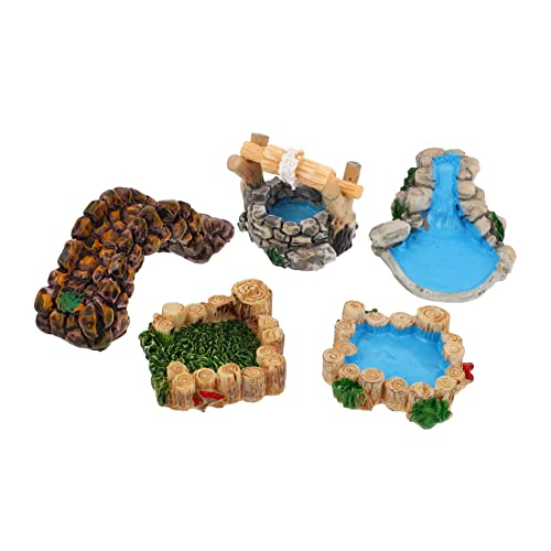 DECORNIJIA 5 Stück Teiliges Retro Harz Mini Landschaftsornament mit Vintage Brücke Wasserspiel Teich und Garten Vielseitig Einsetzbar als Miniatur Deko und Fotorequisite von DECORNIJIA