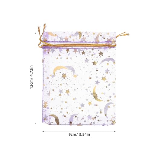DECORNIJIA 50 Stück Organza Beutel mit Zugband Kleine Bunte Geschenktüten mit Gold Silbernem Stern und Mondmuster Dekorative Mesh Säckchen für Schmuck Süßigkeiten Hochzeit und Festlichkeiten von DECORNIJIA