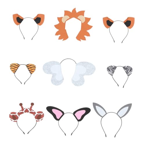 DECORNIJIA 9 Stück Teiliges Tierförmiger Haarreifen aus Hochwertigem Filz Niedliches Stirnband Kostüm accessoire für Erwachsene Bequem und Langlebig für Partys und Familienfeiern von DECORNIJIA