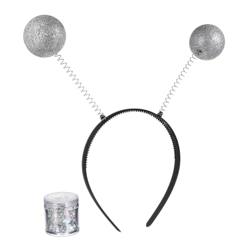 DECORNIJIA Antennestirnband Silber Glitzerndes Kostüm Haarreif für Mädchen und Erwachsene Party Karneval Cosplay Leichtes Kunststoff Accessoire mit Gesichtsglitzer für Halloween und Fest von DECORNIJIA