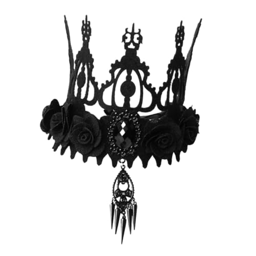 DECORNIJIA Barock Krone Haarreif Halloween Kopfschmuck Damen Party Queen Headdress Haarschmuck für Kostüme und Fotografie Schwarz von DECORNIJIA
