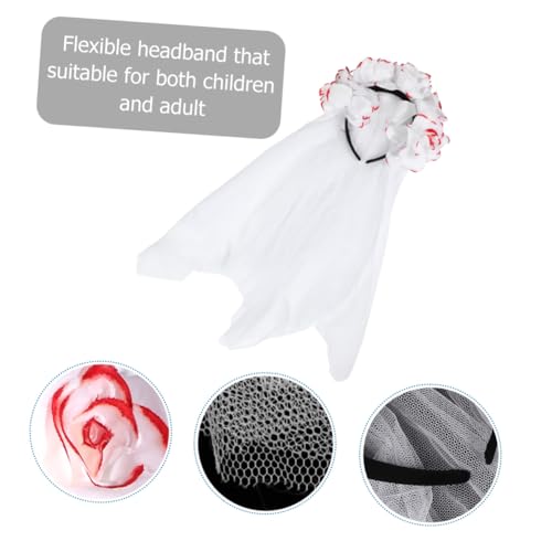 DECORNIJIA Blumen Krone Haarreif mit Schleier Flexibles Stirnband für Halloween und Tag der Toten Kostüm Blutbefleckter Schleier Party Kopfschmuck für Erwachsene von DECORNIJIA