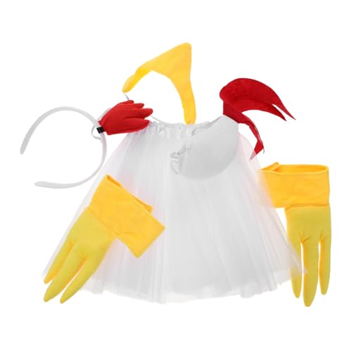 DECORNIJIA Cosplay Küken Kostüm Set Teilig mit Weißem Feder Haarreif Nase Krallenhandschuhen und Tüllrock Atmungsaktiv Vielseitig für Karneval Ostern Halloween Partyzubehör von DECORNIJIA