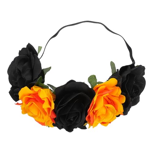 DECORNIJIA Halloween Blumen Haarband Elastisches Rosen Stirnband für Damen Party und Hochzeitskopfschmuck Floraler Haarschmuck für Cosplay Braut Festliche Anlässe Schwarz Orange von DECORNIJIA