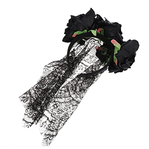 DECORNIJIA Halloween Haarreif Große Rosen Spitze Haarschmuck Schwarz Stilvolles Partyaccessoire Für Kostümfest und Festival von DECORNIJIA
