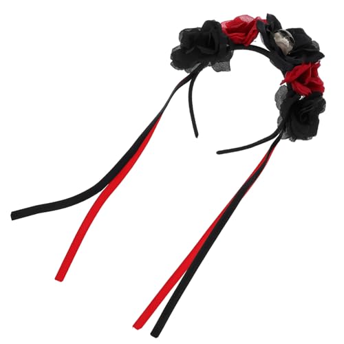 DECORNIJIA Halloween Party Haarreif mit Roter Rosen Schädelmotiv Langlebiges Cosplay Kopfschmuck für Damen Festival Haarschmuck Tag der Toten Komfortables Stirnband für Halloween Kostüm von DECORNIJIA