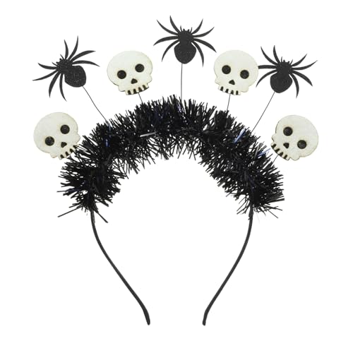 DECORNIJIA Halloween Schädel Spinnen Stirnband mit Schwarzem Kranz Leichtes Auffälliges Party Accessoire für Erwachsene Geeignet für Halloween Kostüm und Themenpartys von DECORNIJIA