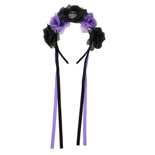 DECORNIJIA Halloween Schädel Stirnband mit Rosen Originelles Party Haarreif Day Of The Dead Kopfschmuck für Damen Modischer Braut Halloween Haarschmuck Leicht und Auffällig von DECORNIJIA