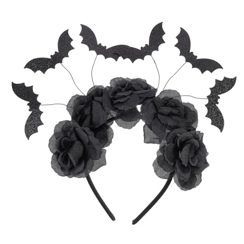 DECORNIJIA Halloween Schwarzes Rosenblumen Haarreif mit Spinnenverzierung Dekoratives Bat Headpiece für Frauen und Mädchen für Halloween Cosplay Party und Festliche Kostümaccessoires von DECORNIJIA