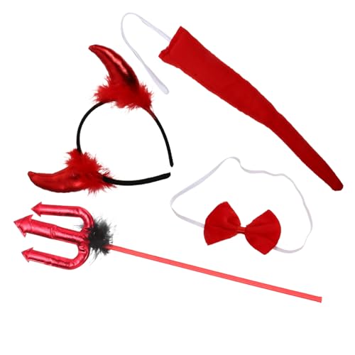 DECORNIJIA Halloween Teufel Hörner Haarreif Set Teiliges Cosplay Accessoire mit Roter und Schwarzem Kunstfell Langlebig und Kreativ für Damen Karneval Fasching Party von DECORNIJIA