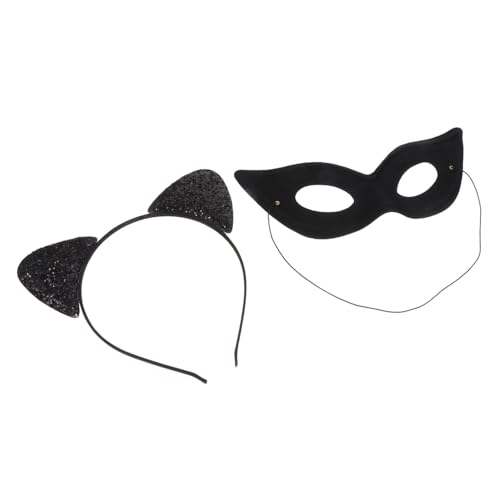 DECORNIJIA Katzenohren Stirnband und Augenmaske Kuscheliges Dehnbares Cosplay Haarreif für Frauen Langlebiges Plüschmaterial für Halloween Kostüm Party und Mädchenspaß von DECORNIJIA