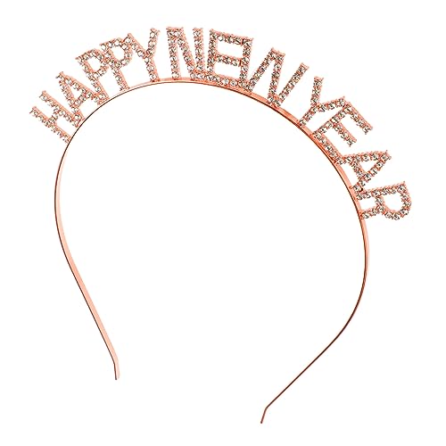 DECORNIJIA Neujahrs Haarreif mit Glänzenden Kristallbuchstaben Modisches Party Stirnband Roségold Kompakter Kopfschmuck für Frühlingsfest und Festliche Fotorequisiten von DECORNIJIA