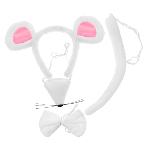 DECORNIJIA Plüsch Mausohren Haarreif Set mit Weißer Nase und Schleife Bequemes Kostüm Zubehör für Damen für Halloween Geburtstagsfeiern und Cosplay Verkleidungen von DECORNIJIA