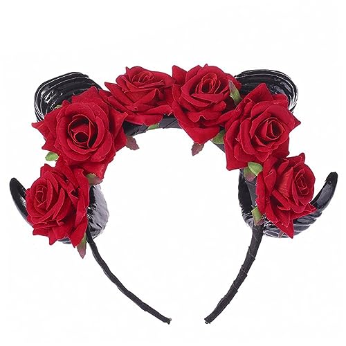 DECORNIJIA Rotes Halloween Haarreif mit Schwarzen Hörnern und Samtigen Rosen Leichtes Damen Kostüm Accessoire für Party Cosplay Karneval und Festliche Anlässe DECORNIJIA Rotes Halloween Haarreif mit Schwarzen Hörnern und Samtigen Rosen Leichtes Damen Kostüm Accessoire für Party Cosplay Karneval und Festliche Anlässe von DECORNIJIA