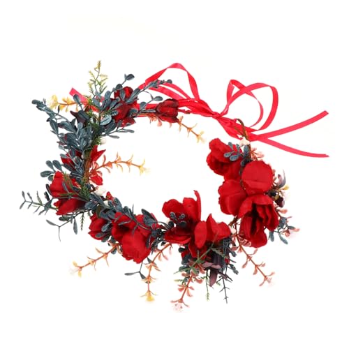 DECORNIJIA Weihnachtliches Blumenstirnband Rot Verstellbar Weihnachtskopfband für Frauen Mädchen Festlicher Haarschmuck Weihnachten Geburtstagsfeier Party von DECORNIJIA
