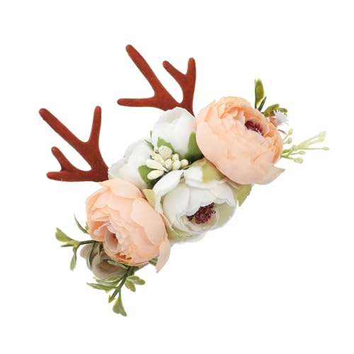 DECORNIJIA Weihnachtliches Haarband mit Realistischer Blumen dekoration und Elastischem Nylon Rentier geweih Stirnband für Festliche Kostüme Mädchen Party Zubehör für Schule und Feier von DECORNIJIA