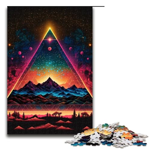 1000 Teile Puzzle Neon Triangle Art Holzpuzzles Anspruchsvolles Denkspiel für Teenager Familienspaß Interaktives Spiel 1000 Teile (75 x 50 cm) von DEEPPAPEU