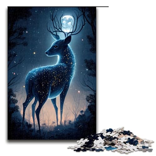 1000 Teile Puzzle mit Tiermotiv Hirsch Holzpuzzle anspruchsvolles Denkspiel für Teenager unterhaltsames Familienspiel interaktives Spiel (75 x 50 cm) von DEEPPAPEU