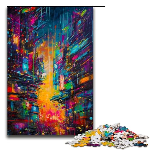 Abstrakte Neo Tokyo Puzzleteile für Erwachsene. Puzzles als Geburtstagsgeschenkidee. Anspruchsvolles Denkspiel 1000 Teile (75 x 50 cm) von DEEPPAPEU
