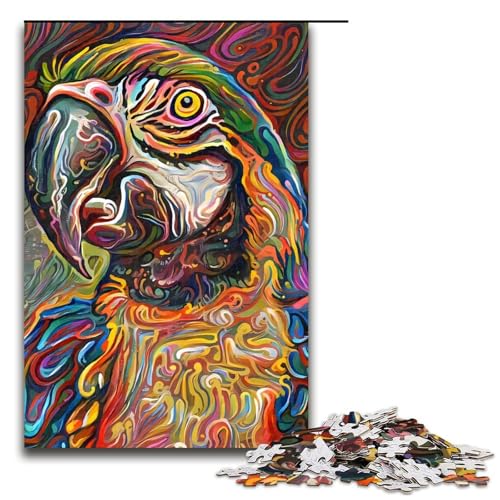Abstrakte Papageien-Puzzleteile für Erwachsene Holzpuzzle für Erwachsene perfekt für Teenager Familienzusammenhalt Denksportaufgabe und DIY-Heimdekor-Geschenk 1000 Teile (75 x 50 cm) von DEEPPAPEU