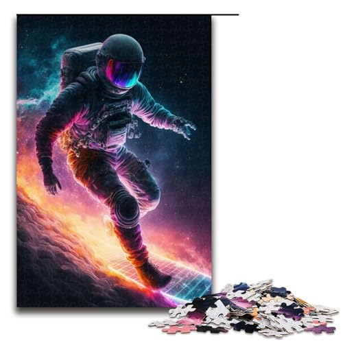 Astronaut Surft auf dem Stern Puzzle aus Holz perfekt für Teenager Familienzusammenhalt Denksportaufgabe und DIY-Heimdekor-Geschenk 1000 Teile (75 x 50 cm) von DEEPPAPEU