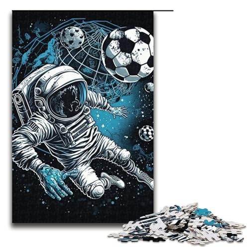 Astronaut spielt Fußball Puzzleteile für Erwachsene Holzpuzzle Heimaktivität für Feiertage Geburtstage und Familienspieleabende 1000 Teile (75 x 50 cm) von DEEPPAPEU
