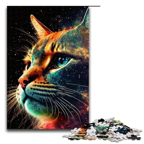 Astronauten-Katzen-Puzzleteile für Erwachsene Holzpuzzle interaktives Familienspiel Bastelgeschenk mit farbenfrohen Kunstwerken 1000 Teile (75 x 50 cm) von DEEPPAPEU