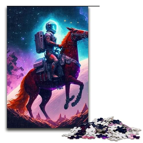 Astronauten-Pferd-Puzzles für Erwachsene Holzpuzzles anspruchsvolles Denkspiel für Teenager unterhaltsames interaktives Spiel für die ganze Familie 1000 Teile (75 x 50 cm) von DEEPPAPEU