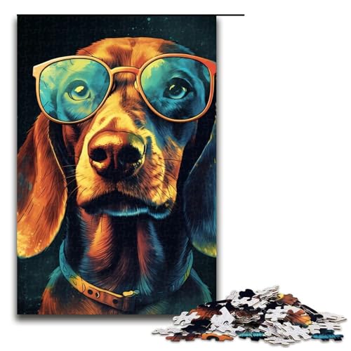 Bunte Puzzleteile mit Dackelmotiv Muttertag Geburtstag Weihnachten 1000 Teile (75 x 50 cm) von DEEPPAPEU