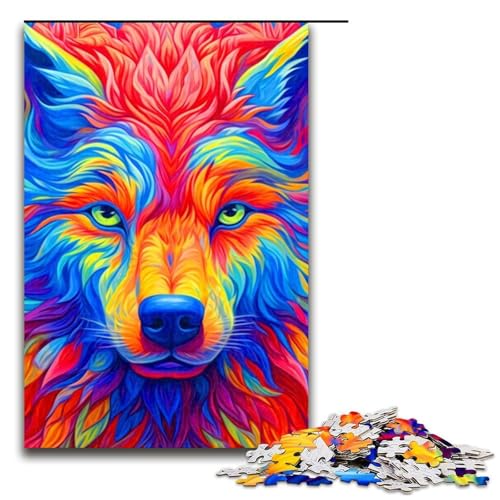 Bunte Wolf-Puzzleteile für Erwachsene Holzpuzzles Heimaktivität für Feiertage Geburtstage und Familienspieleabende 1000 Teile (75 x 50 cm) von DEEPPAPEU