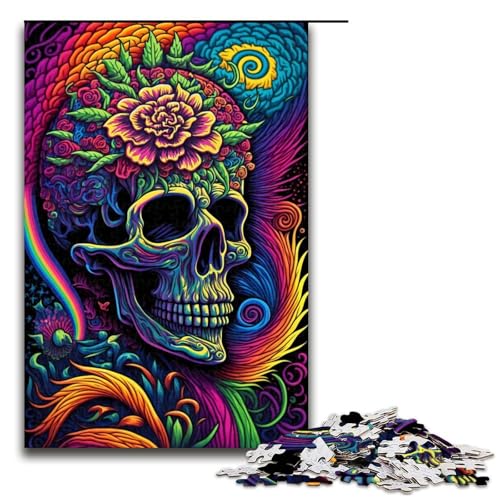 Buntes Totenkopf-Puzzleteil für Erwachsene Puzzles Geburtstagsgeschenkidee anspruchsvolles Denkspiel 1000 Teile (75 x 50 cm) von DEEPPAPEU