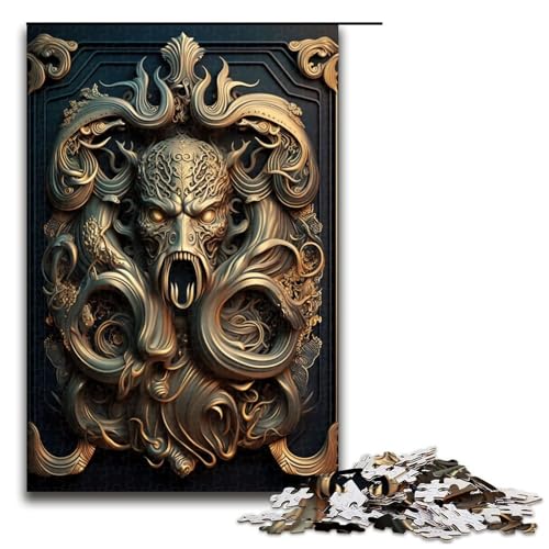 Cthulhu Golden Art Deco Puzzles für Erwachsene Holzpuzzles anspruchsvolles Denkspiel für Teenager unterhaltsames interaktives Spiel für die ganze Familie 1000 Teile (75 x 50 cm) von DEEPPAPEU