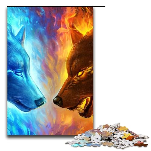 Feuer- und EIS-Puzzleteile für Erwachsene Holzpuzzle für Erwachsene perfekt für Teenager Familienzusammenhalt Denksportaufgabe und DIY-Heimdekor-Geschenk 1000 Teile (75 x 50 cm) von DEEPPAPEU