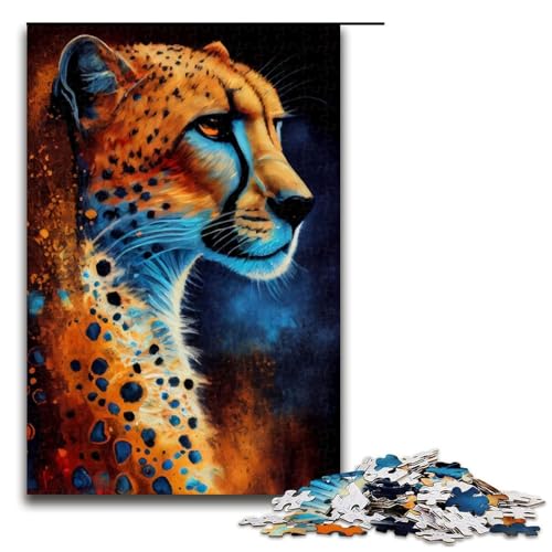 Geparden-Tuschemalerei-Puzzleteile für Erwachsene Puzzles Geburtstagsgeschenkidee anspruchsvolles Denkspiel 1000 Teile (75 x 50 cm) von DEEPPAPEU