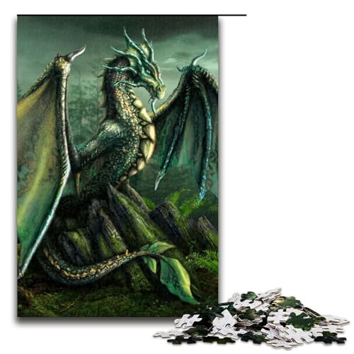 Grüner Naturdrache Puzzle für Erwachsene Holzpuzzle anspruchsvolles Denkspiel für Teenager unterhaltsames interaktives Spiel für die ganze Familie 1000 Teile (75 x 50 cm) von DEEPPAPEU