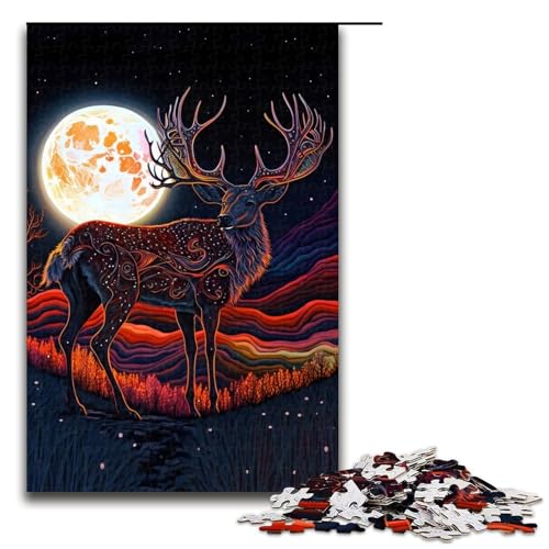 Hirsch-Mondlicht-Puzzleteile für Erwachsene Puzzles Geburtstagsgeschenkidee anspruchsvolles Denkspiel 1000 Teile (75 x 50 cm) von DEEPPAPEU