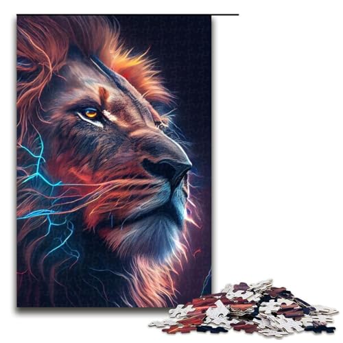 Holzpuzzle mit Löwen- und Blitzmotiv perfekt für Teenager Familienzusammenhalt Denksportaufgabe und Heimdeko-Geschenk 1000 Teile (75 x 50 cm) von DEEPPAPEU