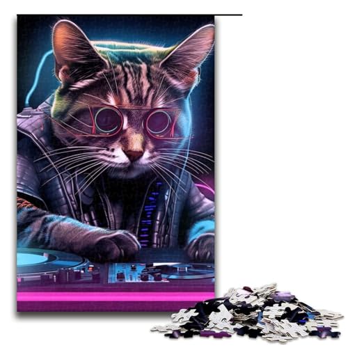 Katzen die Spielen Scheiben-Puzzleteile Geschenke Holzpuzzle perfekt für Familienfeiern Geburtstage Feiertage 1000 Teile (75 x 50 cm) von DEEPPAPEU