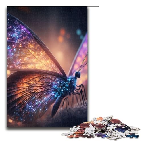 Leuchtendes Schmetterlings-Puzzle aus Holz perfekt für Teenager Familienzusammenhalt Denksportaufgabe und DIY-Heimdekor-Geschenk 1000 Teile (75 x 50 cm) von DEEPPAPEU