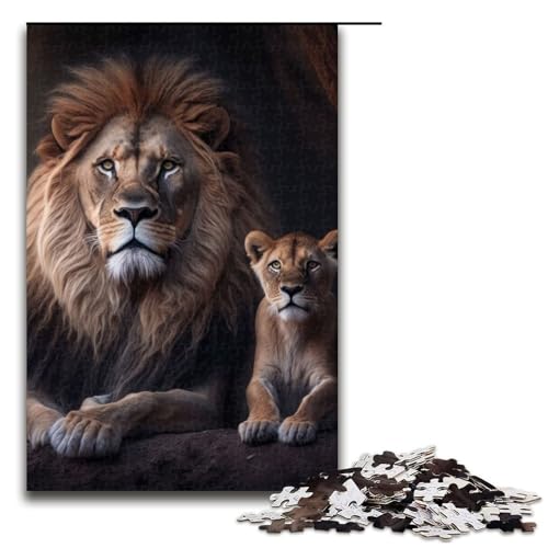 Löwe mit Jungtier Puzzleteile für Erwachsene Holzpuzzle Heimaktivität für Feiertage Geburtstage und Familienspieleabende 1000 Teile (75 x 50 cm) von DEEPPAPEU