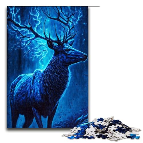 Puzzle-Geschenke mit blauen Hirschen mystische Puzzles anspruchsvolles Denkspiel für Teenager Spaß für den Familienspielabend 1000 Teile (75 x 50 cm) von DEEPPAPEU