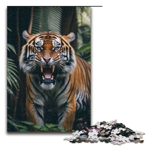 Puzzle-Geschenke mit wütendem Tiger-Porträt anspruchsvolles Denkspiel für Teenager Spaß für den Familienspielabend 1000 Teile (75 x 50 cm) von DEEPPAPEU