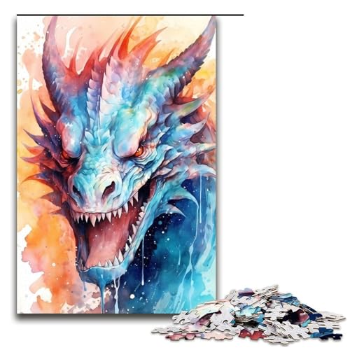 Puzzle für Erwachsene 1000 Teile Drachen-Aquarelle Holzpuzzle Denksportaufgabe Geschenk pädagogische Aktivität für Teenager (75 x 50 cm) von DEEPPAPEU