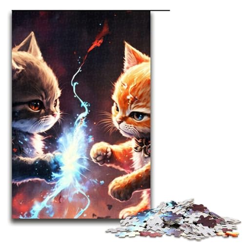 Puzzle für Erwachsene 1000 Teile Haustier süße Katze Holzpuzzle entspannende Unterhaltung Heimdekoration (75 x 50 cm) von DEEPPAPEU